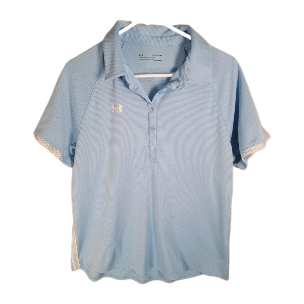 Under Armour Polo Shirt Womens XL Light Blue Golf Tennis HeatGear Athleisure Top